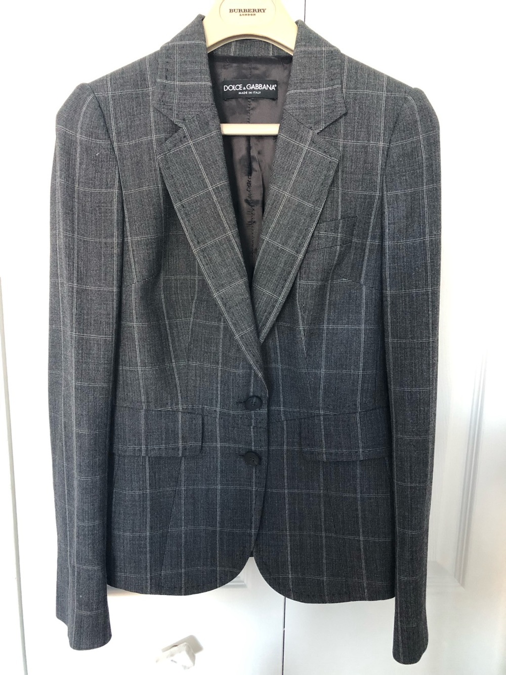 Dolce & Gabbana Gray Windowpane Two-Button Wool Blazer